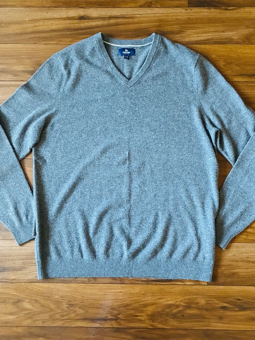 Lands’ End 100% Cashmere Men’s XL/T Charcoal Grey V Neck Sweater